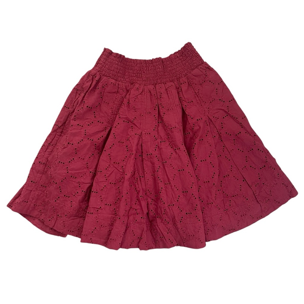 Buru Skirt Smocked Waist Eyelet Boho Summer A-Line Crimson Red Women’s Large NWT